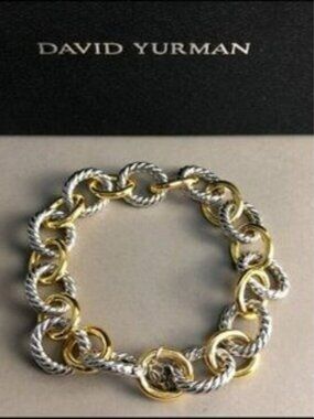 David Yurman Oval Link Chain Bracelet in Sterling Silver with 18K Gold 19 cm